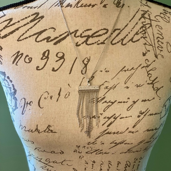 Elegant Touchstone Crystal Silver Tassel Necklace - Picture 7 of 9